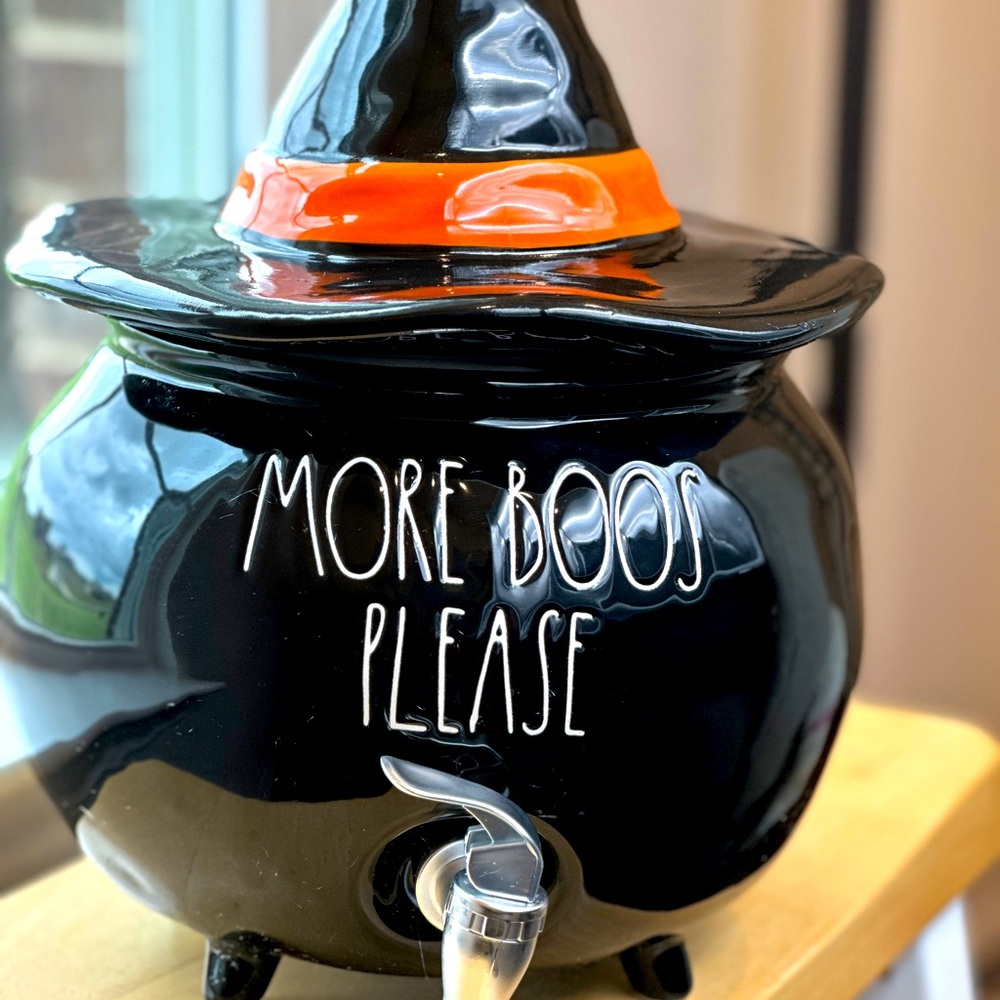 Rae Dunn 13in Ceramic More Boos Please Cauldron Drink Dispenser Halloween Decor